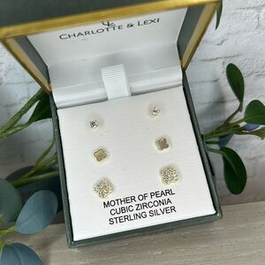 NIB CHARLOTTE & LEXI Gold Plated Sterling Silver Stud Earrings (3 Pairs)